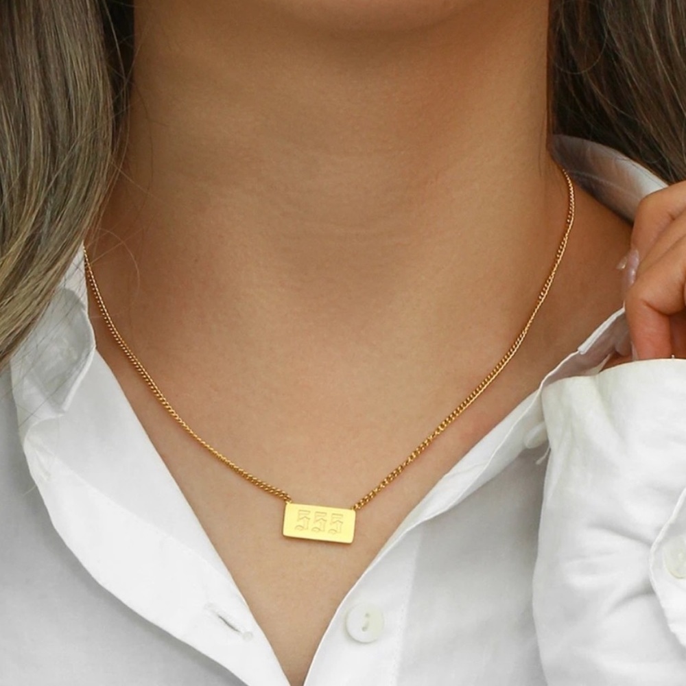 NEW SQUARE ANGEL NUMBER 18K GOLD NECKLACE, NICE NECKLACE, CUTE NECKLACE - Picture 3 of 7